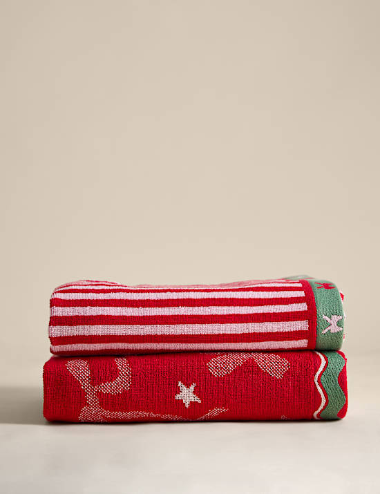 2er-Pack Handt&uuml;cher mit Weihnachtsschleife