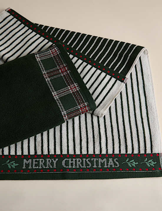 2pk Pure Cotton Merry Christmas Tartan Hand Towels