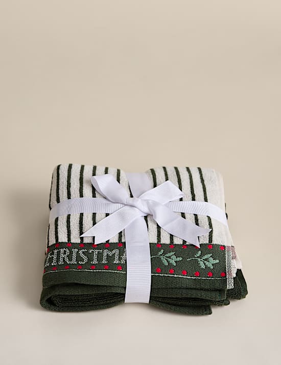 2pk Pure Cotton Merry Christmas Tartan Hand Towels