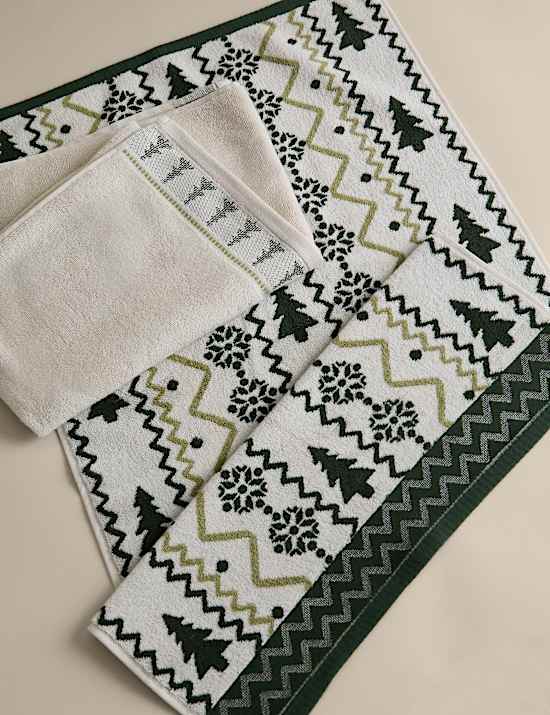 2er-Pack Handt&uuml;cher aus reiner Baumwolle mit Weihnachtsbaummotiv