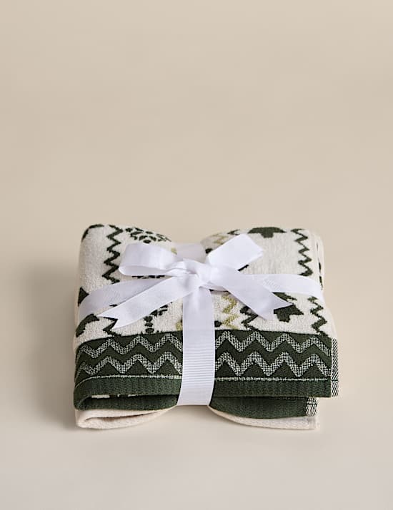 2er-Pack Handt&uuml;cher aus reiner Baumwolle mit Weihnachtsbaummotiv