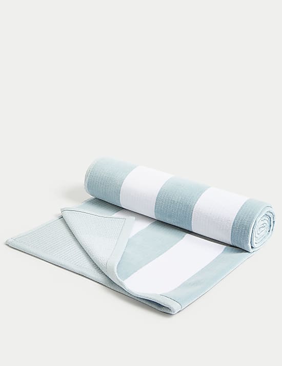 Serviette de plage 100 % coton &agrave; rayures, r&eacute;sistante au sable