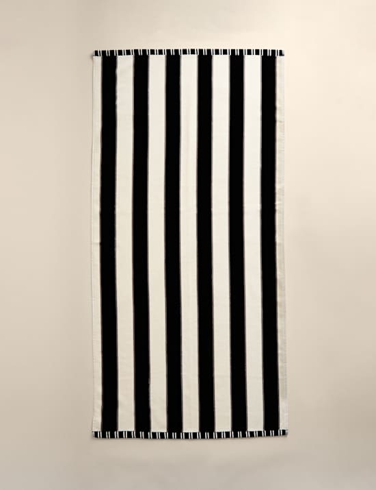 Serviette de plage 100 % coton &agrave; rayures, r&eacute;sistante au sable