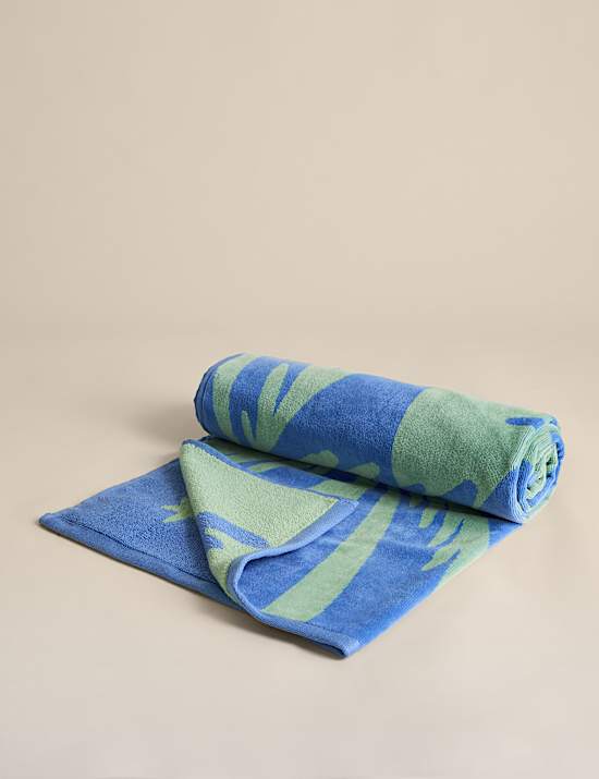 Serviette de plage 100 % coton &agrave; motif palmier