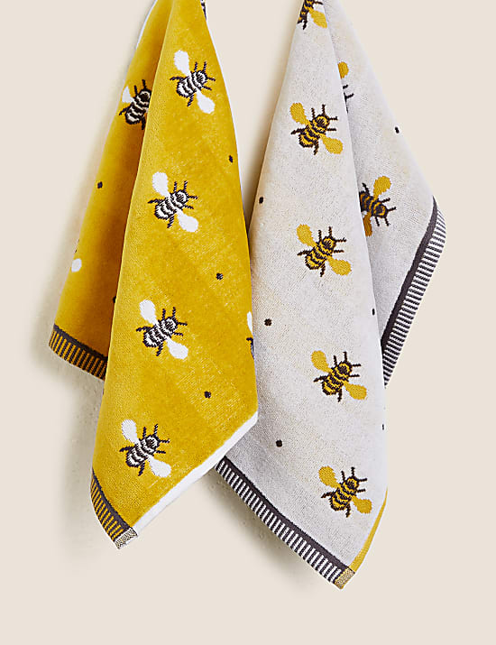 Set of 2 Pure Cotton Bee Towels