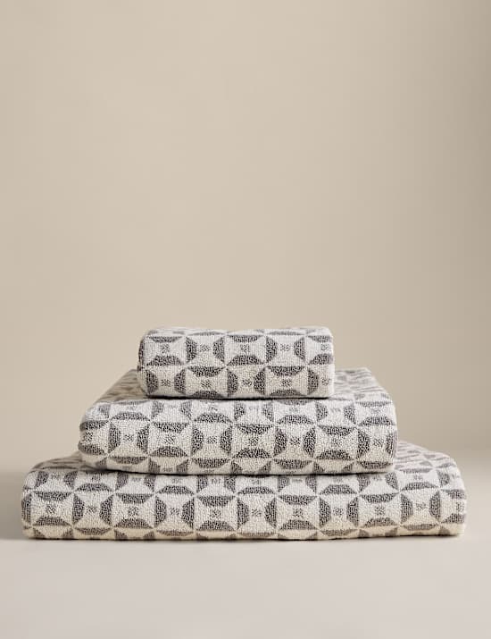 Pure Cotton Geometric Tile Towel