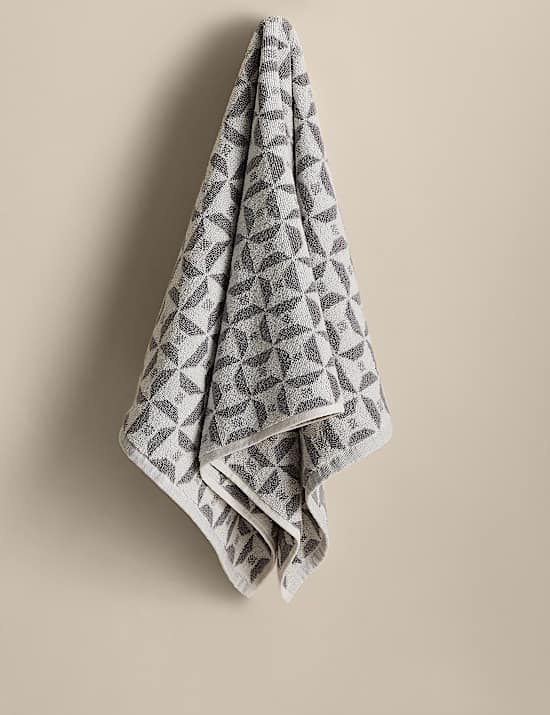 Pure Cotton Geometric Tile Towel
