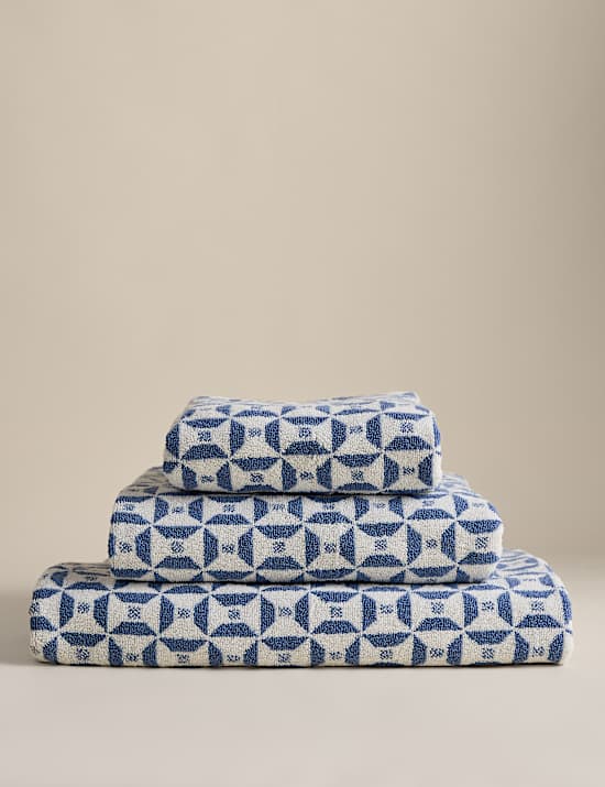 Pure Cotton Geometric Tile Towel