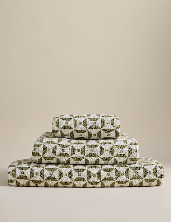 Pure Cotton Geometric Tile Towel