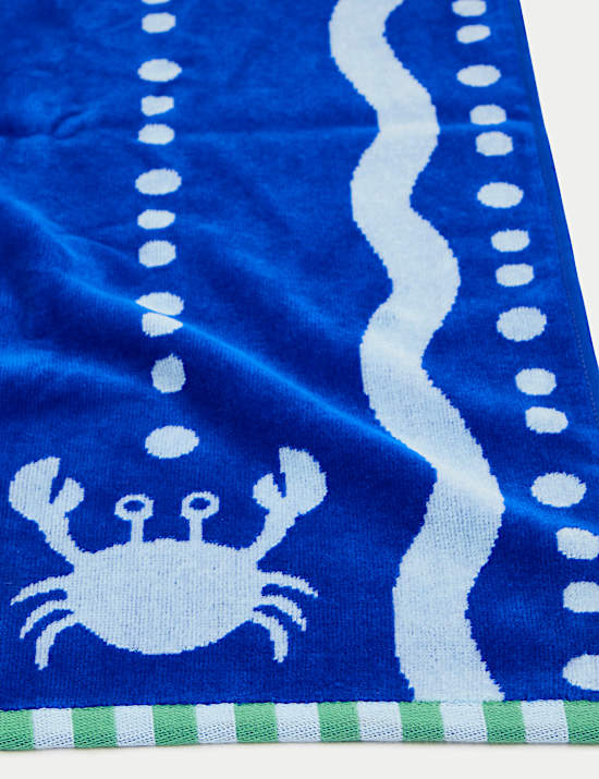 Pure Cotton Wave Crab Beach Towel