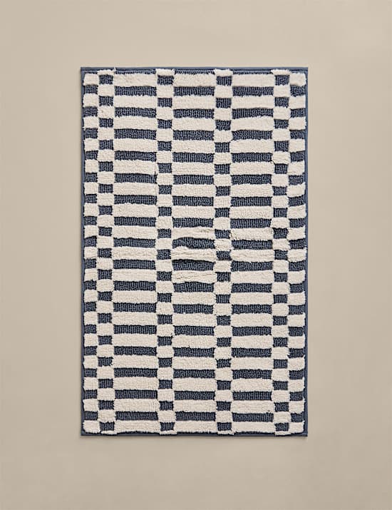 Pure Cotton Geometric Non Slip Bath Mat