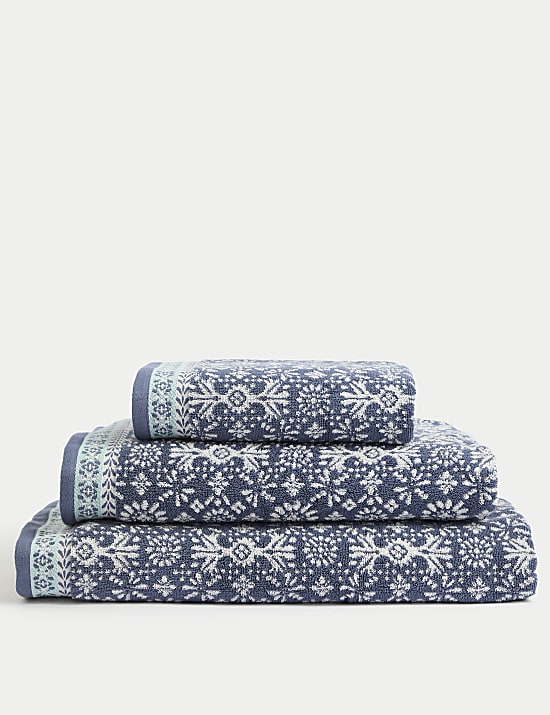 Pure Cotton Geometric Tile Pattern Towel