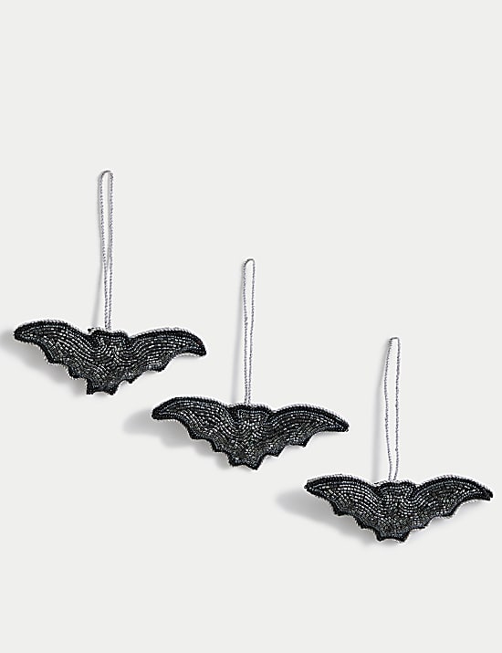3pk Black Beaded Hanging Bat Decorations