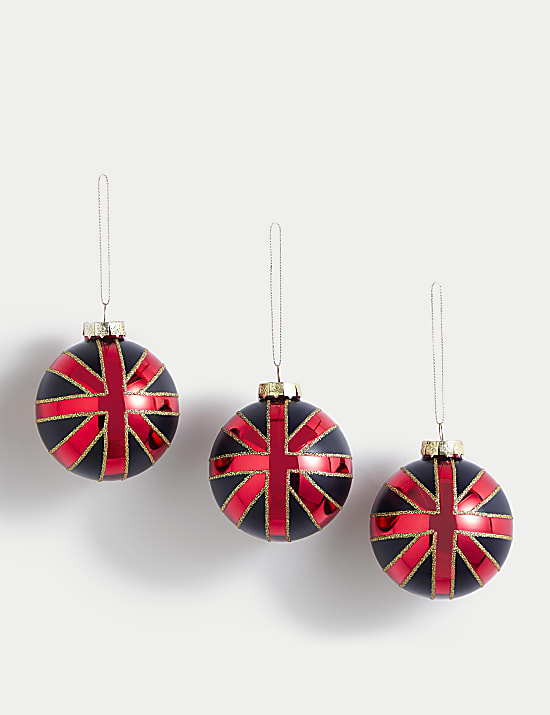 3pk Glass Union Jack Baubles