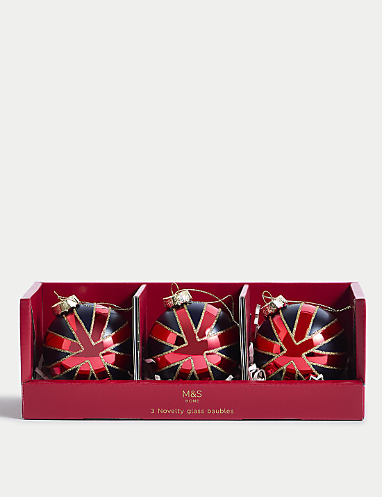 Γυάλινα στολίδια με τη βρετανική σημαία, σετ των 3