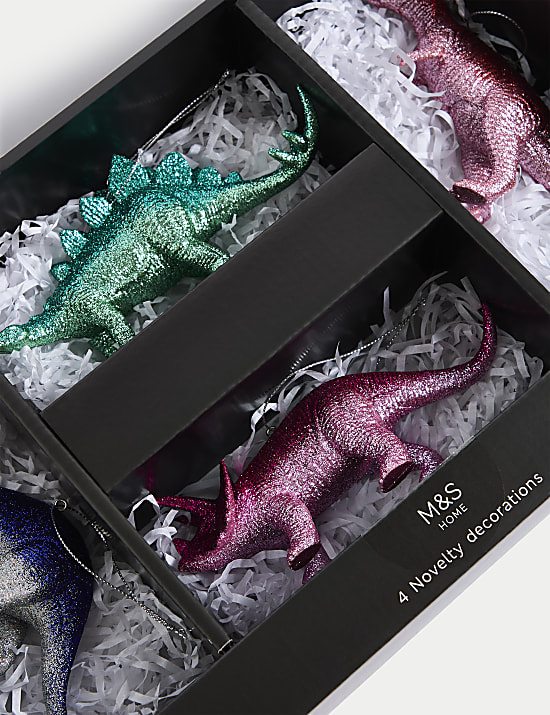 4pk Glitter Hanging Dinosaur Decorations