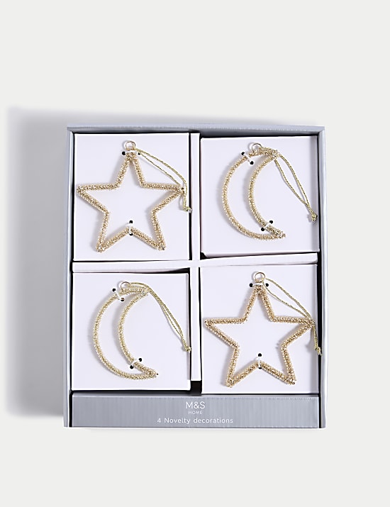 Κρεμαστά διακοσμητικά με πανσέληνο & αστέρια, σετ των 4