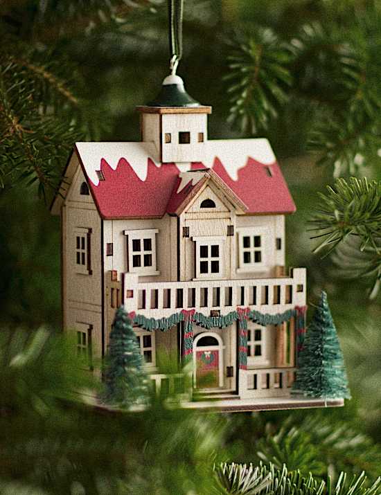 Painted Wooden House Hanging Decoration