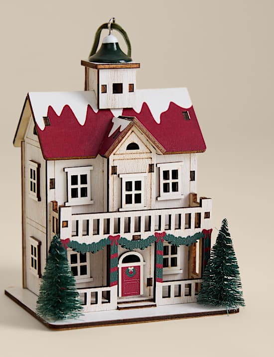 Painted Wooden House Hanging Decoration