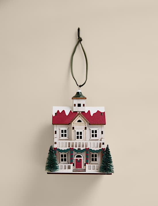 Painted Wooden House Hanging Decoration