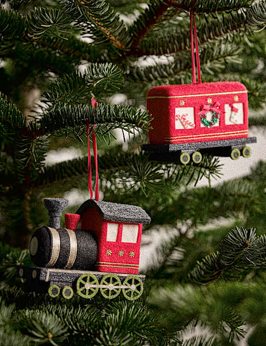 2 Piece Felt Christmas Steam Train Hanging Decorations