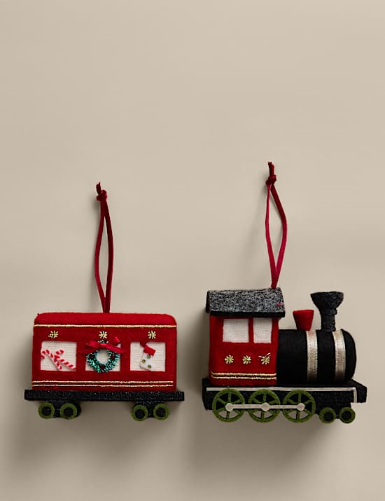2 Piece Felt Christmas Steam Train Hanging Decorations
