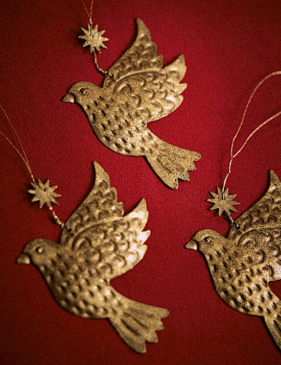3 Pack Metal Dove Hanging Tree Ornaments