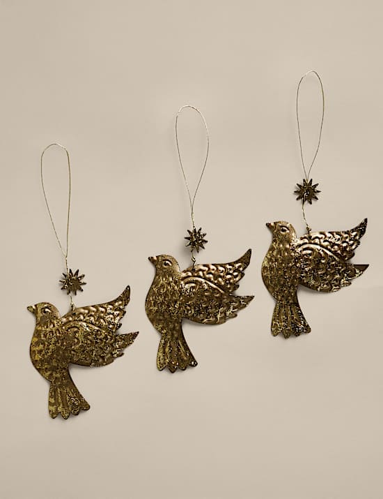 3 Pack Metal Dove Hanging Tree Ornaments