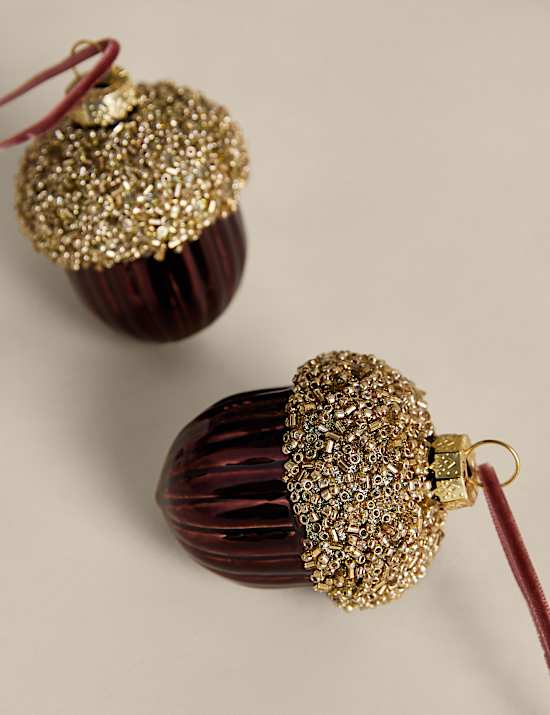 Lot de 2 boules gland en verre avec perles