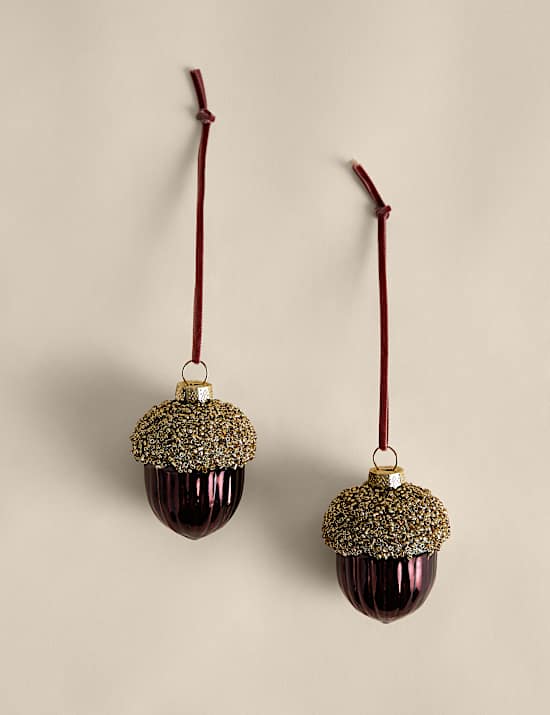 Lot de 2 boules gland en verre avec perles