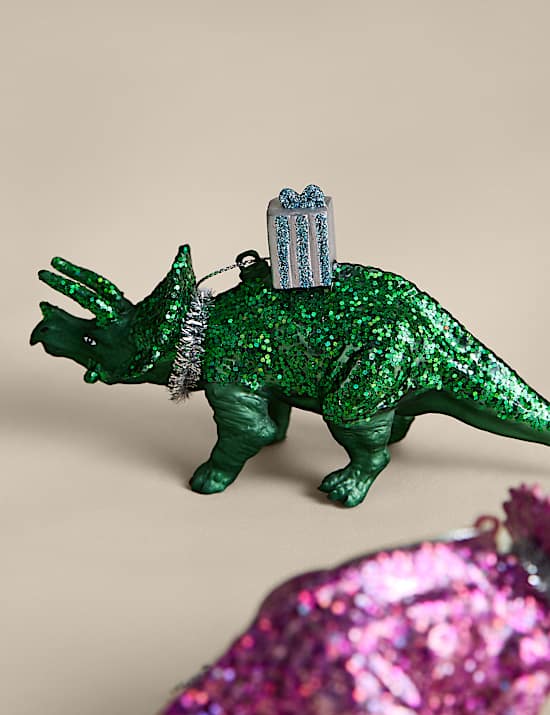 2 Pack Glitter Party Dinosaur Baubles