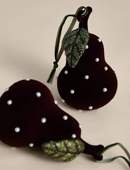 Lot de 2 boules poire en verre velours &agrave; paillettes