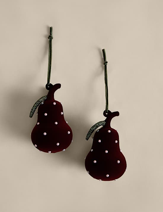 Lot de 2 boules poire en verre velours &agrave; paillettes