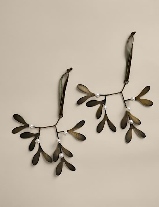 Set of 2 Metal Mistletoe Baubles