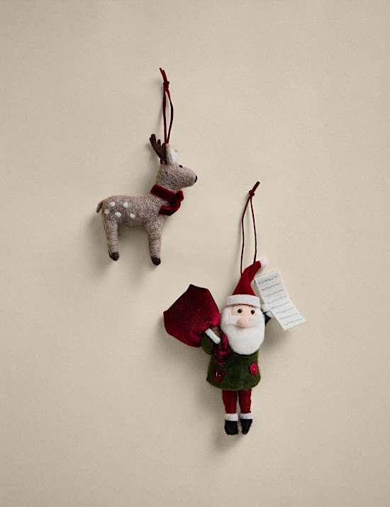 2 Pack Felt Father Christmas Hanging Ornaments