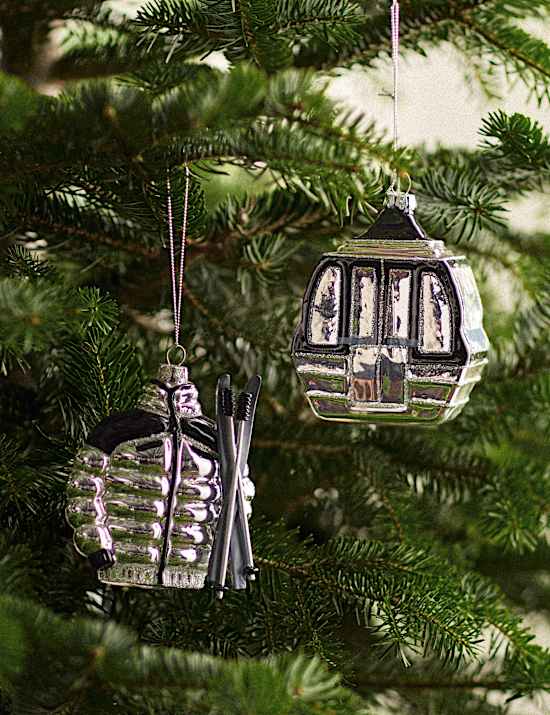 2 Pack Glass Hanging Ski Decorations