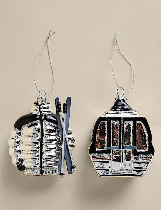 2 Pack Glass Hanging Ski Decorations