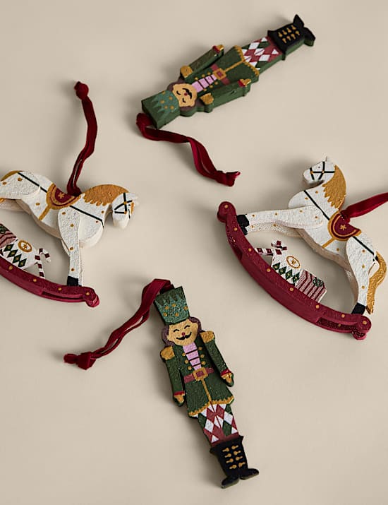 4 Pack Hanging Nutcracker and Horse Decorations