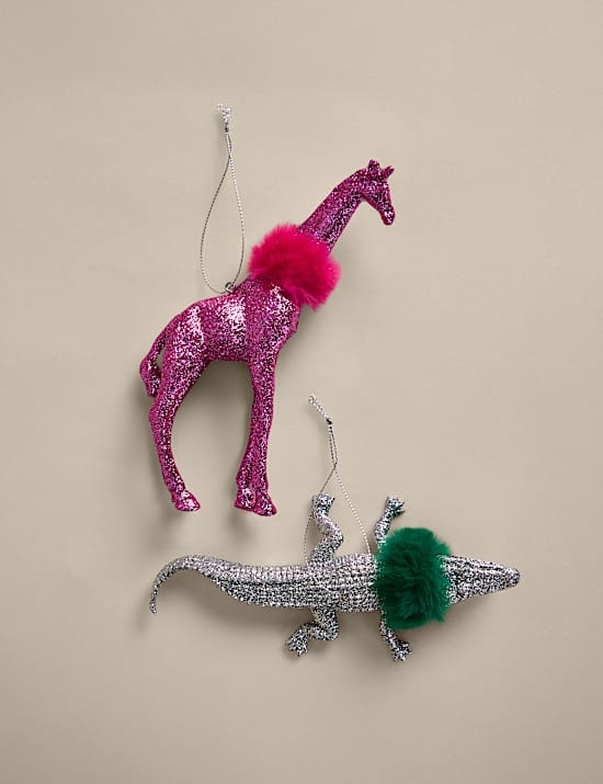 2 Pack Glitter Animals Hanging Decorations