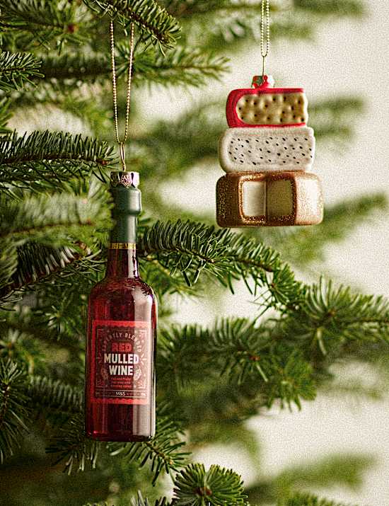 2 Pack Glass Cheese & Wine Hanging Decorations