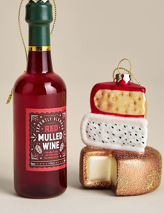 2 Pack Glass Cheese & Wine Hanging Decorations