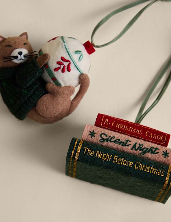 2 Pack Felt Cat and Festive Books Hanging Decorations
