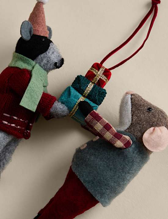 Felt Mice Duo Presents Hanging Decorations