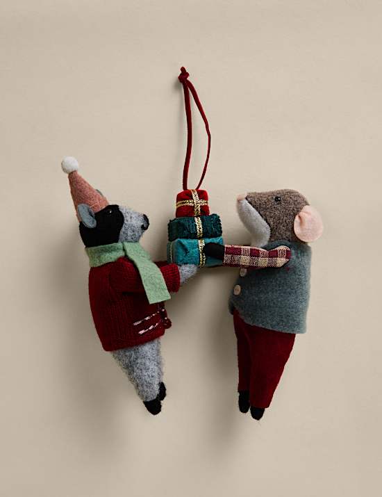 Felt Mice Duo Presents Hanging Decorations