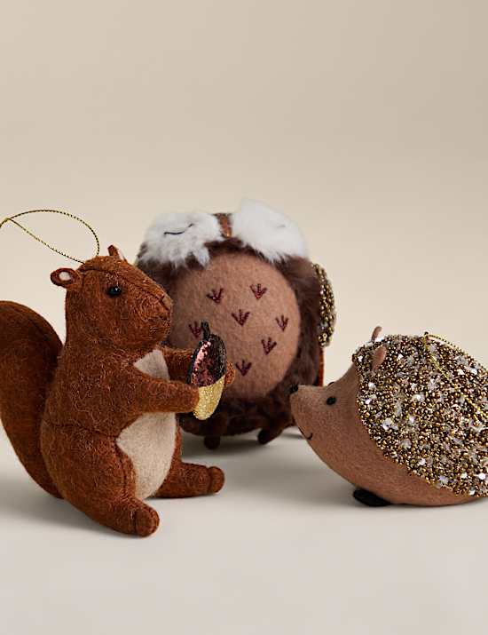 3 Pack Felt Woodland Animal Tree Decorations