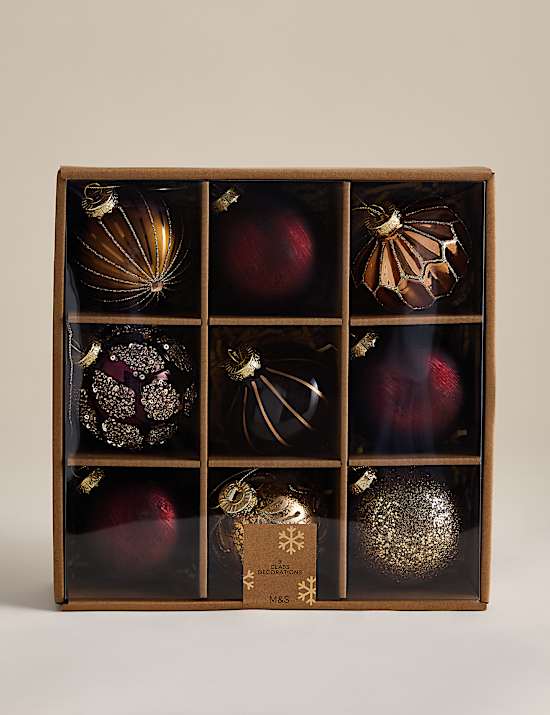 9 Pack Glass Mixed Finish Baubles
