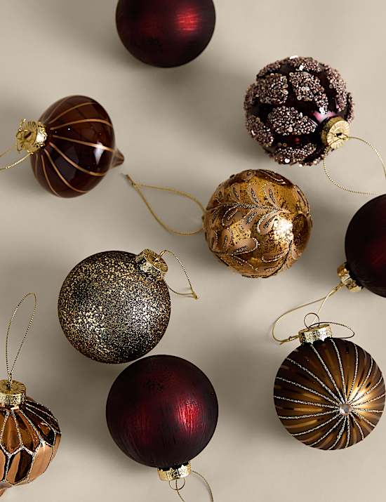 9 Pack Glass Mixed Finish Baubles