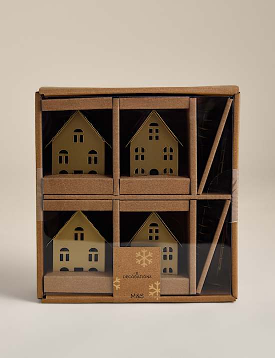 8 Pack Brass House & Tree Decorations