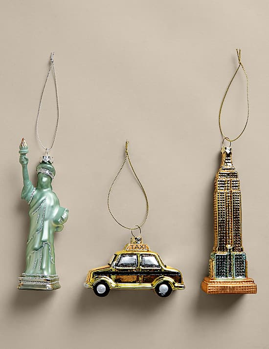 3 Pack Glass New York Icons Tree Decorations
