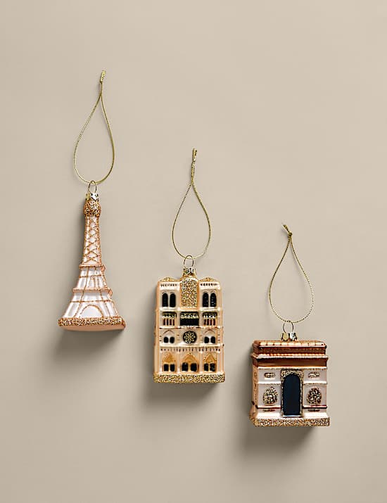 3 Pack Glass Hanging Paris Tree Decorations